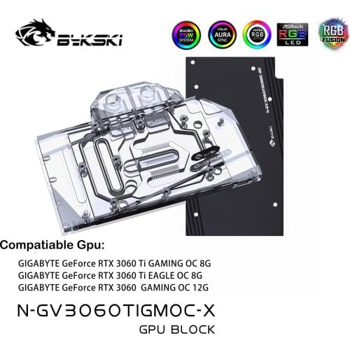 Bykski 3060ti GPU Water Cooling Block For GIGABYTE RTX 3060TI GAMING OC 8G, GPU Cooler Liquid Cooling, N-GV3060TIGMOC-X