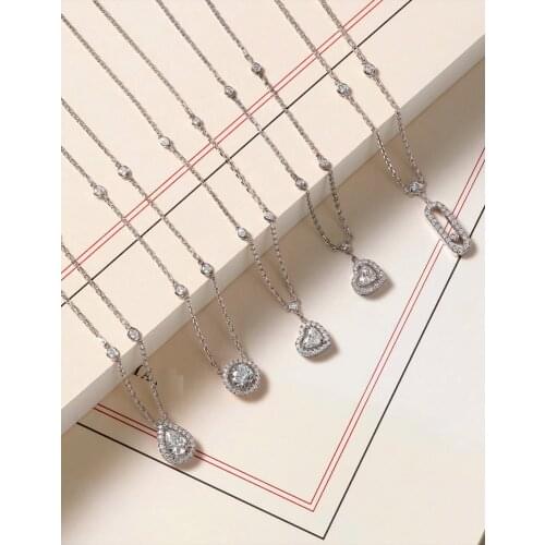 Cubic Zirconia Heart Pendant CZ Station Link Chain Bling Sparking Fashion Women Necklace