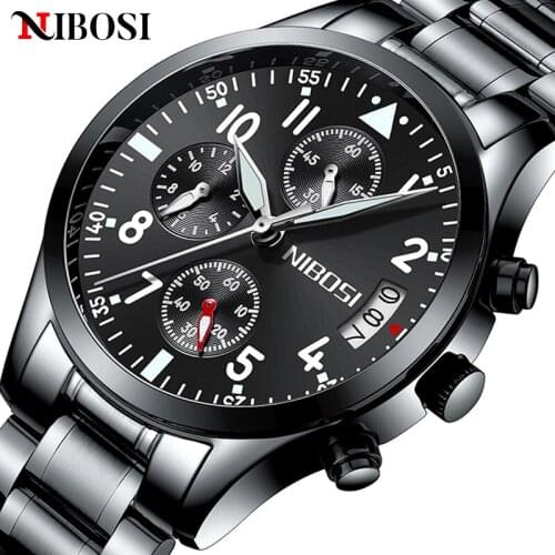 NIBOSI All Steel Fashion Mens Watch Luxury Business Waterproof Chronograph Military Quartz Wrist Watch Clock Relogio Masculino