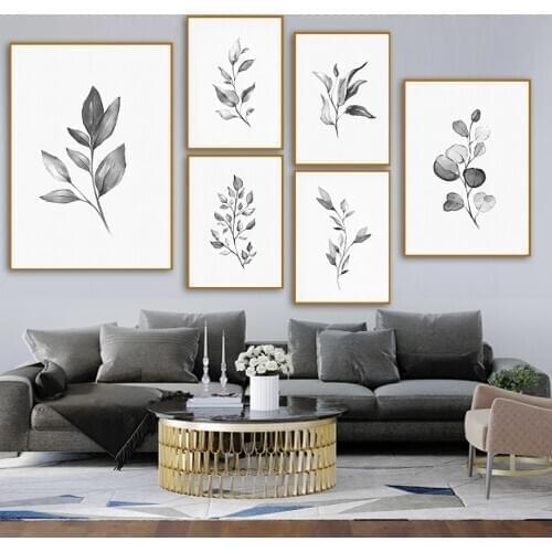 Black White Pencil Plant Leaves Wall Art Canvas Painting Nordic Posters And Prints Landscape Wall Pictures For Living Room Decor