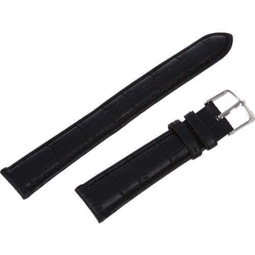 18mm Watch Bracelet Black PU Leather Alloy Buckle Strap Watch