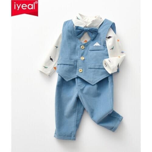 IYEAL Newest Autumn Infant Clothing Set Kids Baby Boy Suit Gentleman Wedding Formal Vest Tie Shirt Bodysuit 4Pcs Clothes Sets