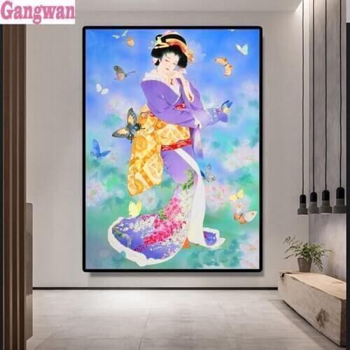 Butterfly japanese girl diamond painting woman full square round cross stitch diamond mosaic diy photo custom embroidery picture