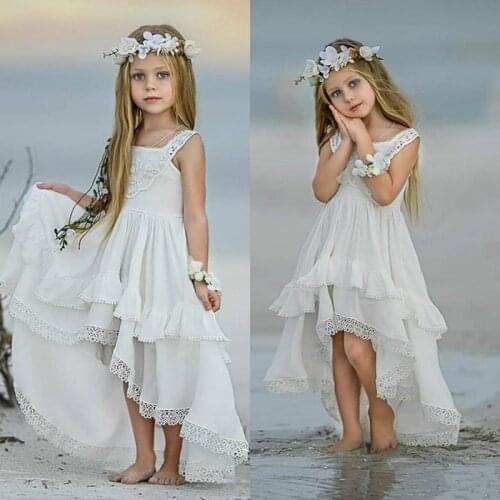 High Low Lace Flower Girl Dresses Beach Wedding Party Pageant Dress A Line Boho Kids First Holy Communion Sexy Children Images