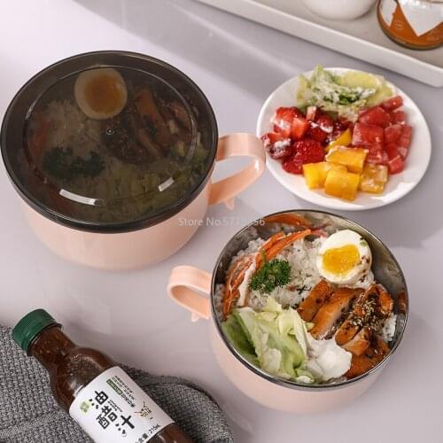 304 Stainless Steel Bowl with Lid Student Dormitory Instant Noodle Bowl Soup Bowl Japanese-style Cute Lunch Box Tableware Set