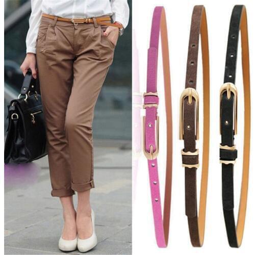 Fashion Women Lady Multicolor Waistband PU Leather Thin Skinny Belt Buckle Waist