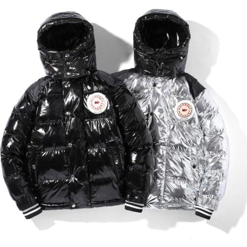 2021 Winter Mens Fashion Shinny Warm Parkas With Removable Hood Cotton Padded Thick Thermal Overcoat Bright Windbreaker Outwear