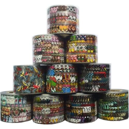 10Roll Cute Animal Nail Foil Set Fish Panda Puppy Cartoon Nail Art Transfer Stickers Slider Decal Adhesive Wraps Nail Decor