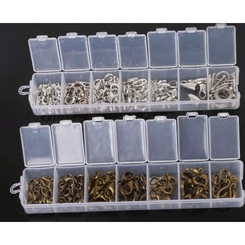 New Arrivals 1 set 100pcs random mixed Assorted Sizes Clasps Jewelry Findings Kit Antique Bronze/ Rhodium Accessories for DIY