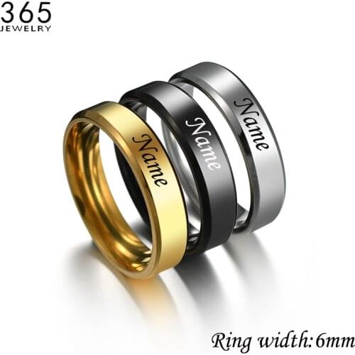 Personalized Stainless Steel Engraved Name Rings Men Women 6 Color Couple Finger Ring Party Wedding Jewelry