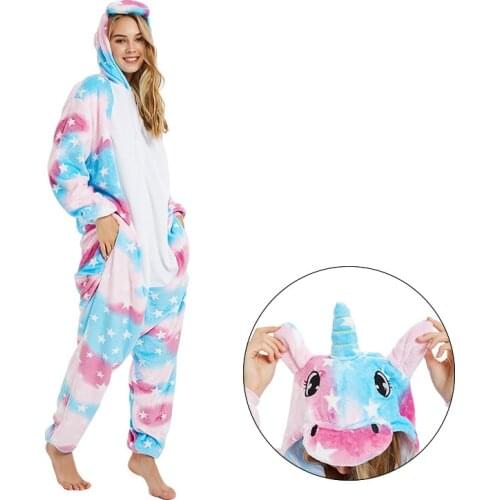 Unicorn Pajama Women Adult Lovely Suit Animal Cartoon Kigurumis Zipper Jumpsuit Fashion Street Wear Outfit Winter Warm Onesie