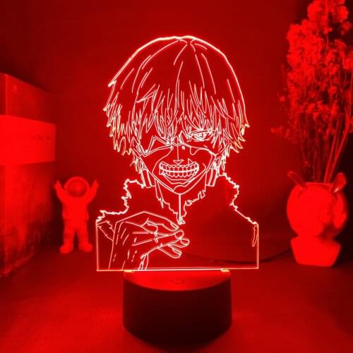 RGB Colorful Anime 3d Lamp Tokyo Ghoul Ken Kaneki for Bedroom Decor Otaku Nightlight Cool Birthday Gift Acrylic Led Night Light