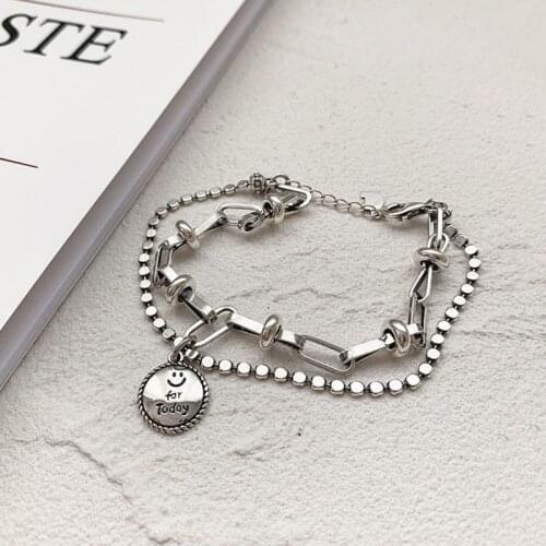 925 Sterling Silver Smiley Face Bracelet for Women Double Layer Thai Silver Bracelet Jewelry S-B486