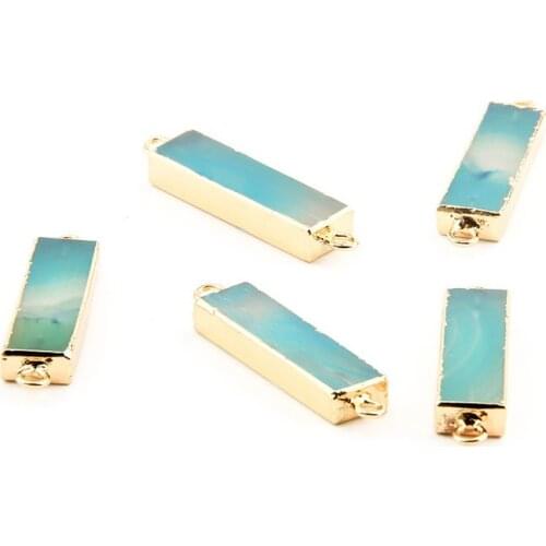 Blue agates irregularly shaped gold-plated semi-precious stone connectors for jewelry making temperament accessories 45x10x6mm