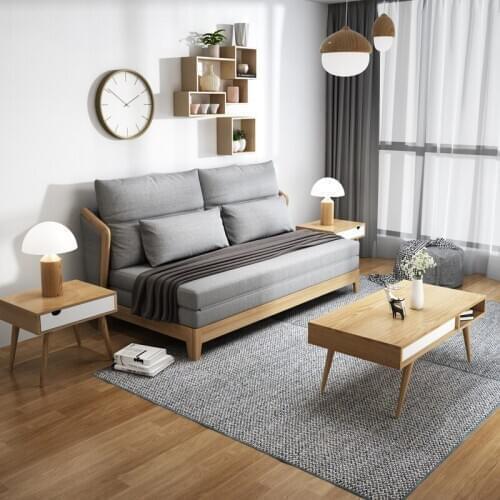 Modern simple sofabed dual-purpose detachable and folded small household multi-functional white wax wood cloth sofa