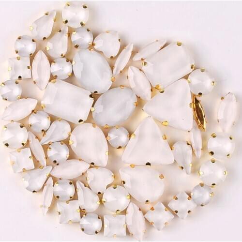 Gold claw settings 50pcs/bag shapes mix jelly candy white color glass crystal sew on rhinestone wedding dress shoes bags diy