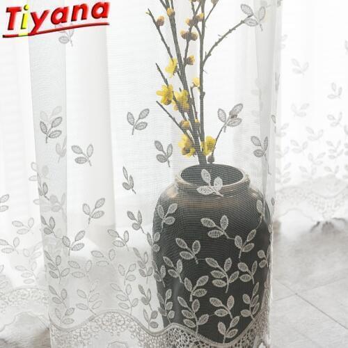 White Flower Embroidery Tulle Curtains For Living Room Elegant Screens for Kitchen Balcony White Solid Yarn X-HM356*VT
