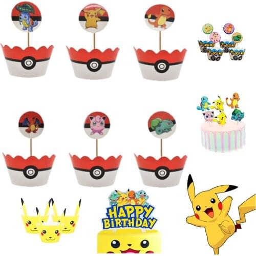 Pikachu Pokemon Party Decorations Pokemon Go Party Cupcake Surrounding Kid Birthday Border Desserts Topper Table Baking Supplies