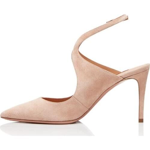 Elegant Nude Pointed toe buckle slingback high heels spring and autumn must have new shoes sexy stiletto dinner dress shoes