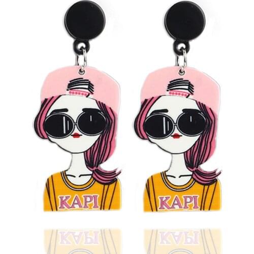 New Cool Punk Girls Acrylic Drop Earring For Women Art Painting Figure Colorful Dangle Earrings Handmade Fashion Jewelry Gifts