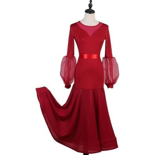 Female Ballroom Dance Stage Costumes Women Adult Long Sleeve Practice clothing lady Tango Waltz Dance Competition Dress DQL3182