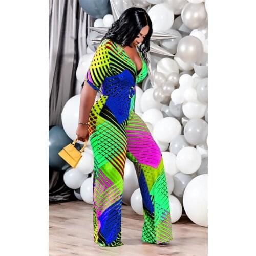 RMSFE 2021 Womens Short Sleeve V-Neck Fashion Leisure Temperament Commuter Health Cloth High Waist Jumpsuit