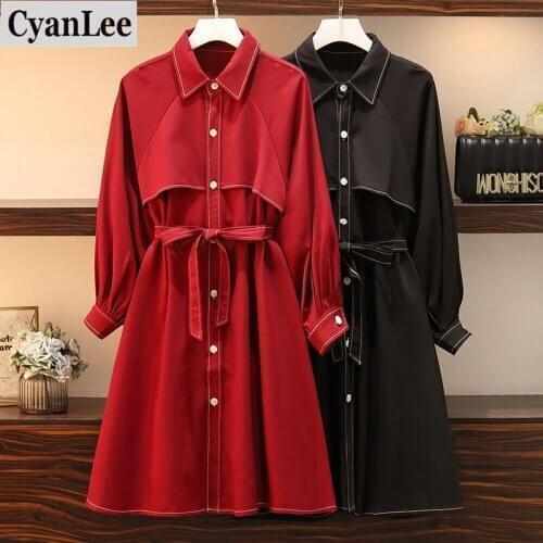Plus Size Women Elegant Shirt Dress Autumn 2020 Fashion Turn-down Collar Long Sleeve Loose Casual Office Ladies Dresses L-4XL