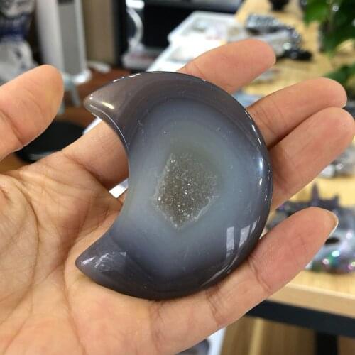 1PC Quartz Carving Natural Agate Crystal Cave Moon Healing Crystal Home Decor Reiki Decor
