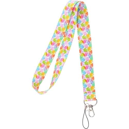 10pcs Hand Painted Colour Palm Lanyard Keys Phone Holder Funny Neck Strap With Keyring ID Card DIY Animal webbings ribbons Hang