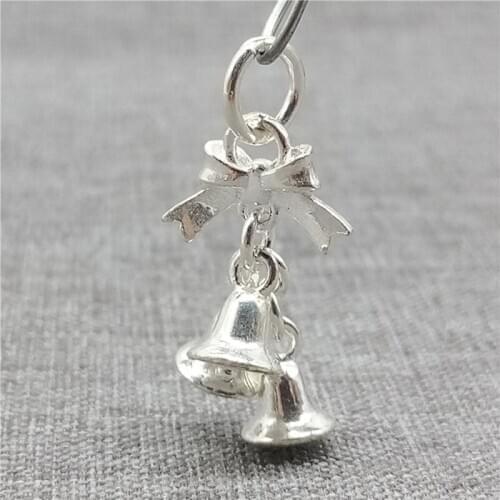 2 Pieces 925 Sterling Silver Low Sound Jingle Bell Charms with Bow Knot