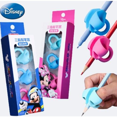 Genuine Disney Mickey Anime 3pcs Children Writing Pencil Pen Holder Kids Learning Practise Silicone Students Correction Device