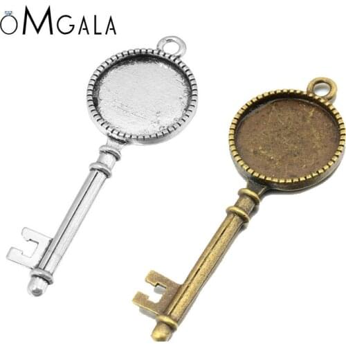 5pcs 20mm Inner Size Antique Silver Plated Bronze Black Key Style Cabochon Base Setting Charms Pendant