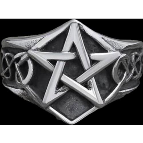 Celtics Knot Gothic 316L Stainless Steel Pentagram Star Pagan Lucky Rings Mens Women Fashion Biker Jewelry Party Gift OSR802