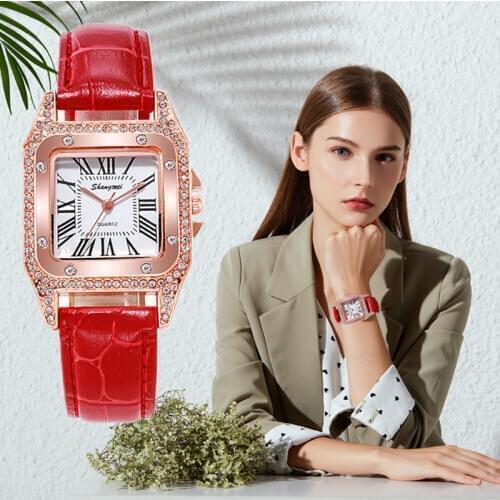 Fashion Square Rhinestone Dial Ladies Watch Leather Strap Female Student Watch Casual Quartz Female Watch relojes para mujer