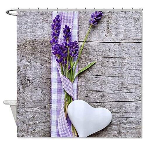 Rustic Western Country Wood with Lavender Shower Curtain Bathroom with Hooks