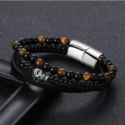 Diffone 2020 Trendy Mens Bracelet Handmade Braided Leather Braslet Punk Stainless Steel Braclet Accessories For Male Bracellet