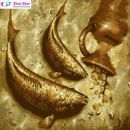 DIY Diamond mosaic icons rhinestones for diamond embroidery (Fine Wishing Pool fish Jar Money) Rhinestones painting Handmade Art