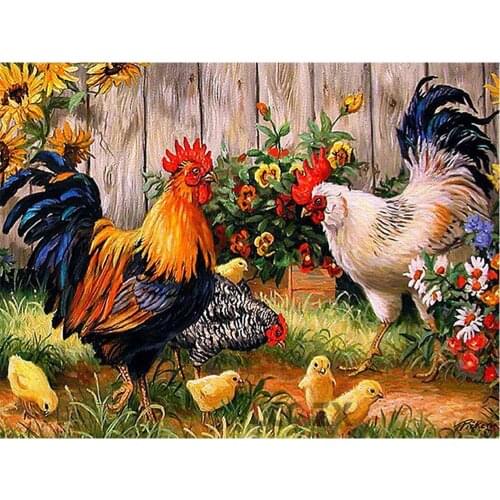 Canvas Size 5D Diamond Painting Rooster Animals Full Square Diamond Mosaic Beads Embroidery Chicken Wall Art Decor Gift