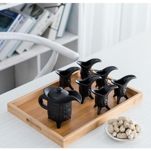 Chinese Ceramic Wine Glass Suit Household Wine Set Hand-made Retro Wine Dispenser Black Wine Flagon Liquor Set For Gifts LD564