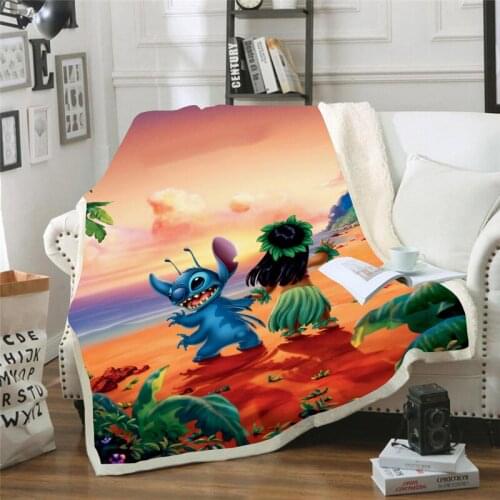 Disney 3D Printed Lilo & Stitch Cute Pattern Comfort Soft Blanket Animation Children Soft Office Quilt Fashion Sofa Bedding