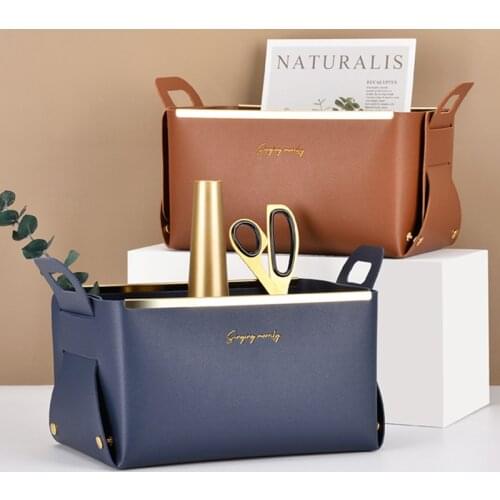 Nordic INS Leather Storage Box Living Room Bedroom Cosmetic Jewelry Large Desktop PU Folding Storage Tray