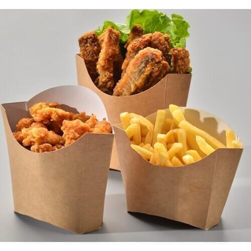 Creative Kraft Paper Fries Box Disposable French Fries Box Fried Chicken Box Waterproof Anti-Oil Food Grade Package 100pcs