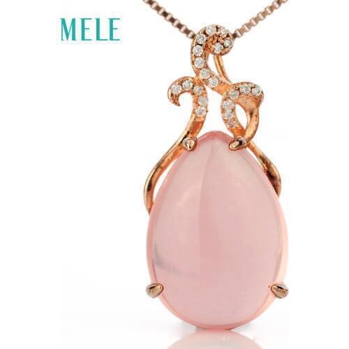 Natural rose quarts pendant , 925 silver , pears 13mm*18mm, pink color, lovely and romantic pendant for ladies