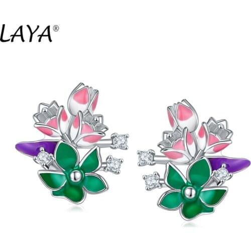 Laya Silver Earrings For Women Pure 925 Sterling Silver Shiny White Cubic Zirconia Fine Jewelry Handmade Enamel 2021 Trend