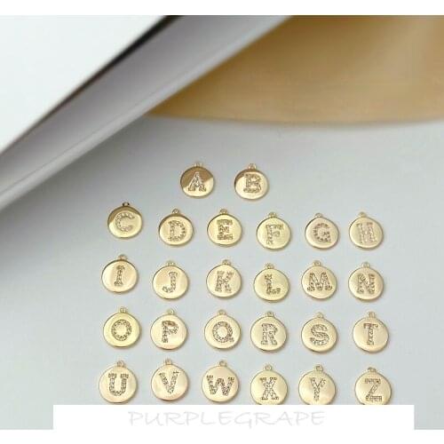 18K gold coated micro-inlaid zircon 26 English letters small round pendant diy bracelet necklace pendant jewelry material