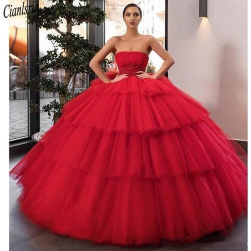 Tiered Skirt Ball Gown Puffy Quinceanera Dresses Prom Party Strapless Beaded Appliques Girl Pageant Dresses Sweet 16 Dress