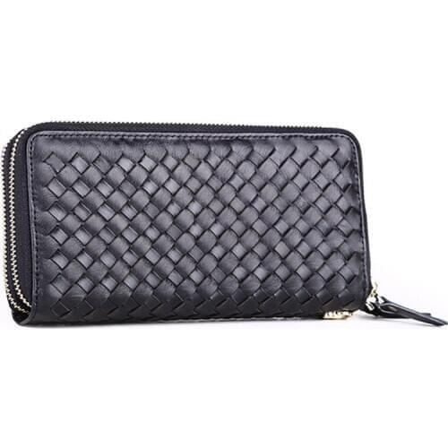 Fashion Luxury Genuine Leather Men Wallet Women Purse Knitted Money Clip Male Clutch Leather Wallet Men Coin Bag Cluch Bag