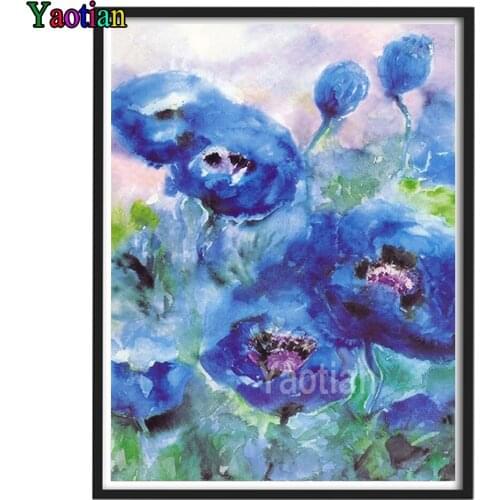 Yaotian Diamond Painting Kits Purple poppy flower Handmade Needlework DIY Diamond Embroidery Mosaic Rhinestone Pictures