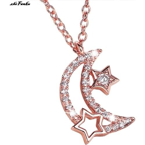 Fancy Female Necklace Rose Gold Color Moon And Star Pendant High Quality Stylish Versatile Women Necklace Exquisite Gifts