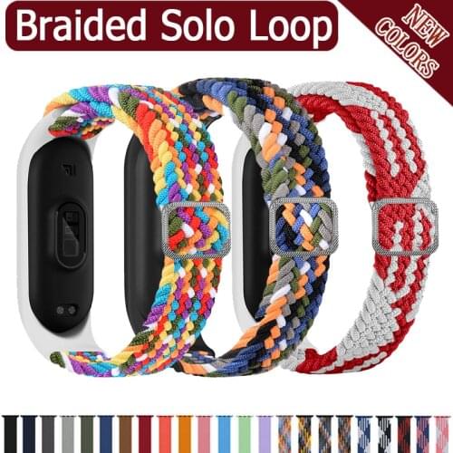 Newest Adjustable Braided Nylon Fabric Strap For Xiaomi Mi Band 3 4 5 6 Rainbow Full Cover Elastic Bracelet For Mi band3 band4